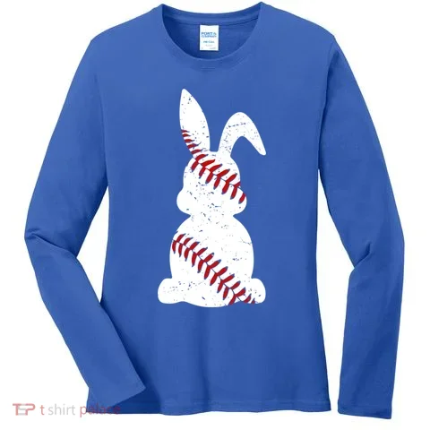 Easter Baseball Cute Easter Bunny With Baseball Easter Cool Gift Women's Long Sleeve Shirt in the selected color