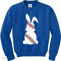 Easter Baseball Cute Easter Bunny With Baseball Easter Cool Gift Kids Sweatshirt thumb 0