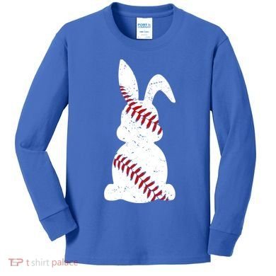 Easter Baseball Cute Easter Bunny With Baseball Easter Cool Gift Kids Long Sleeve Shirt