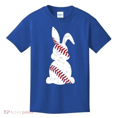 Easter Baseball Cute Easter Bunny With Baseball Easter Cool Gift Kids T-Shirt