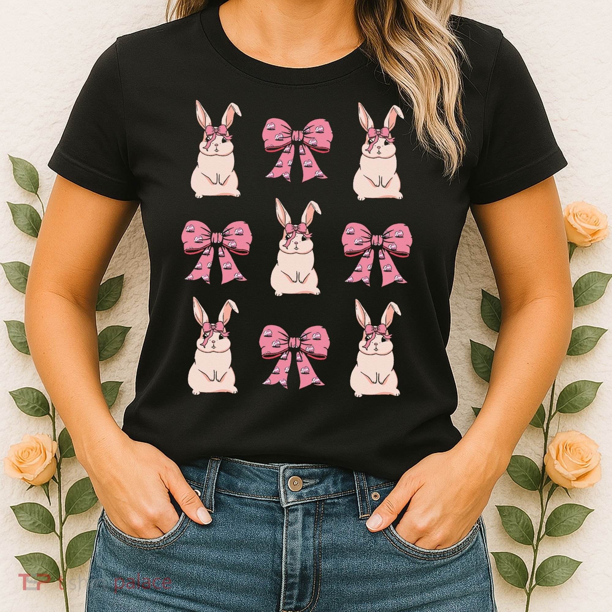 Easter Bunny Coquette Bow Ribbon Rabbit Lover Gift Women's T-Shirt