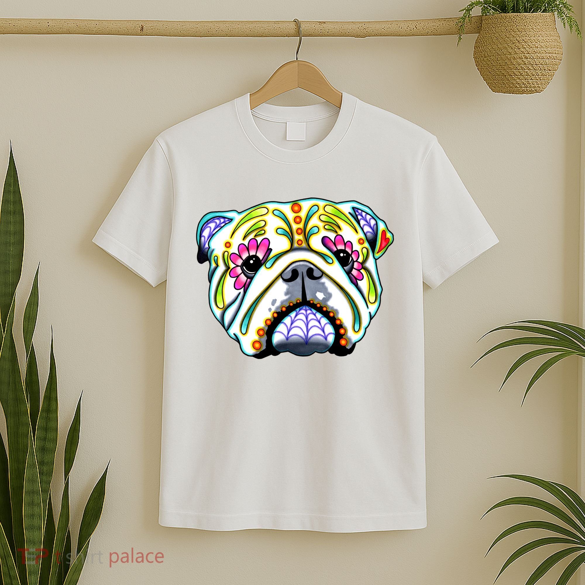 English Bulldog Cute Gift Day Of The Dead Sugar Skull Dog Gift T-Shirt