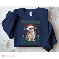 English Bulldog Christmas Lights Santa Dog Lover Ugly Sweater Sweatshirt thumb 2