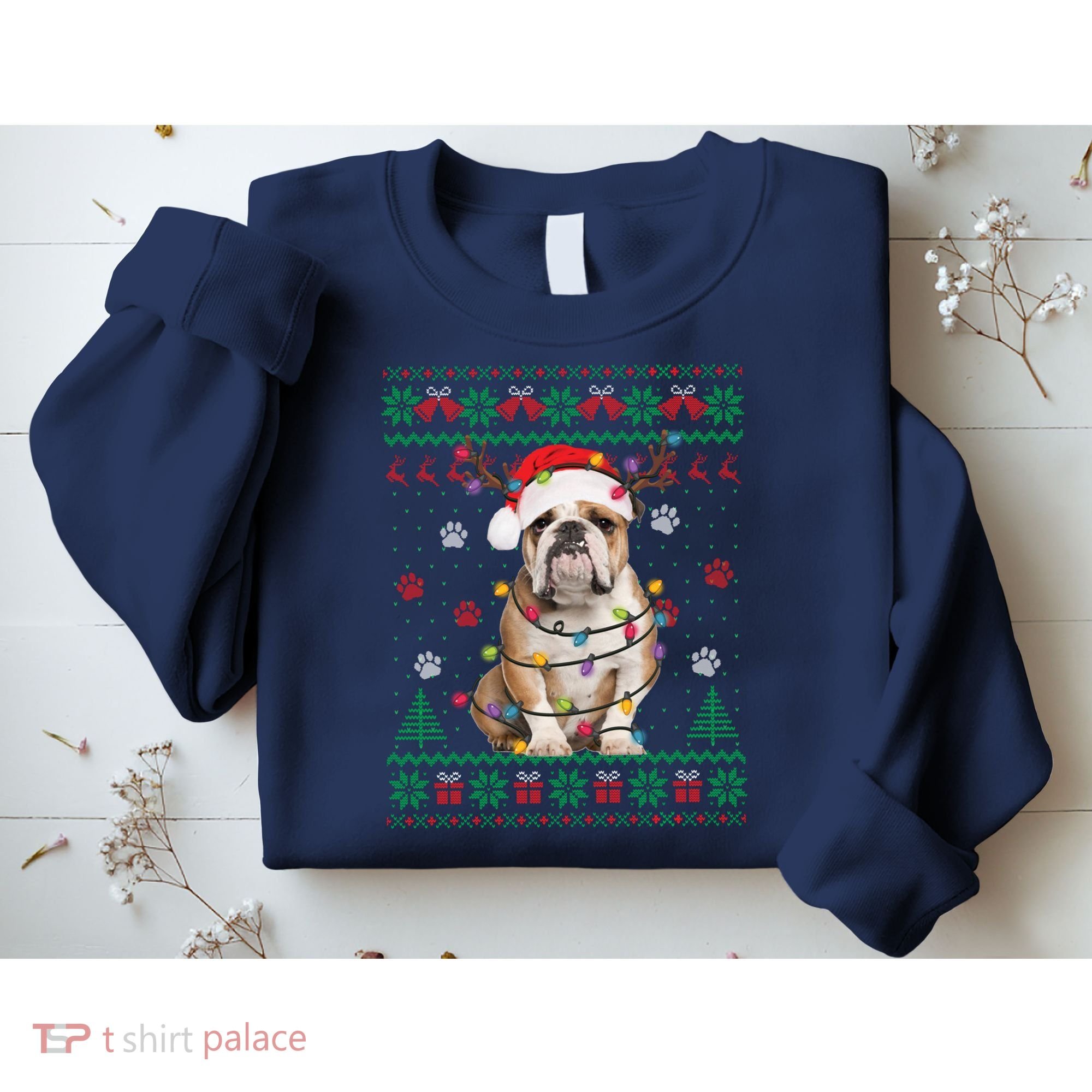 English Bulldog Christmas Lights Santa Dog Lover Ugly Sweater Sweatshirt
