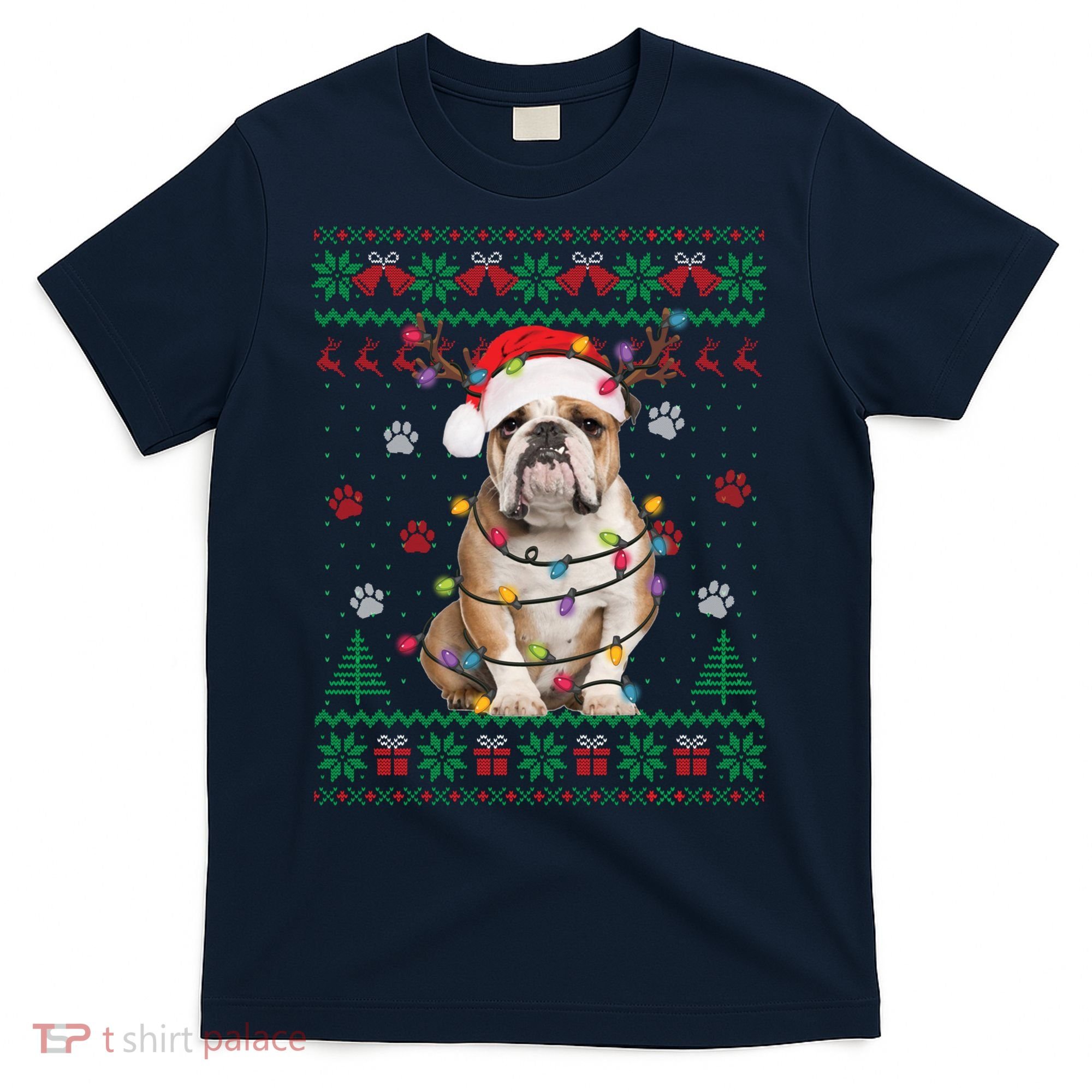 English Bulldog Christmas Lights Santa Dog Lover Ugly Sweater T-Shirt