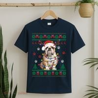 English Bulldog Christmas Lights Santa Dog Lover Ugly Sweater T-Shirt thumb 2