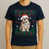 English Bulldog Christmas Lights Santa Dog Lover Ugly Sweater T-Shirt thumb 3