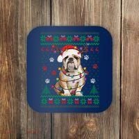 English Bulldog Christmas Lights Santa Dog Lover Ugly Sweater Coaster thumb 0