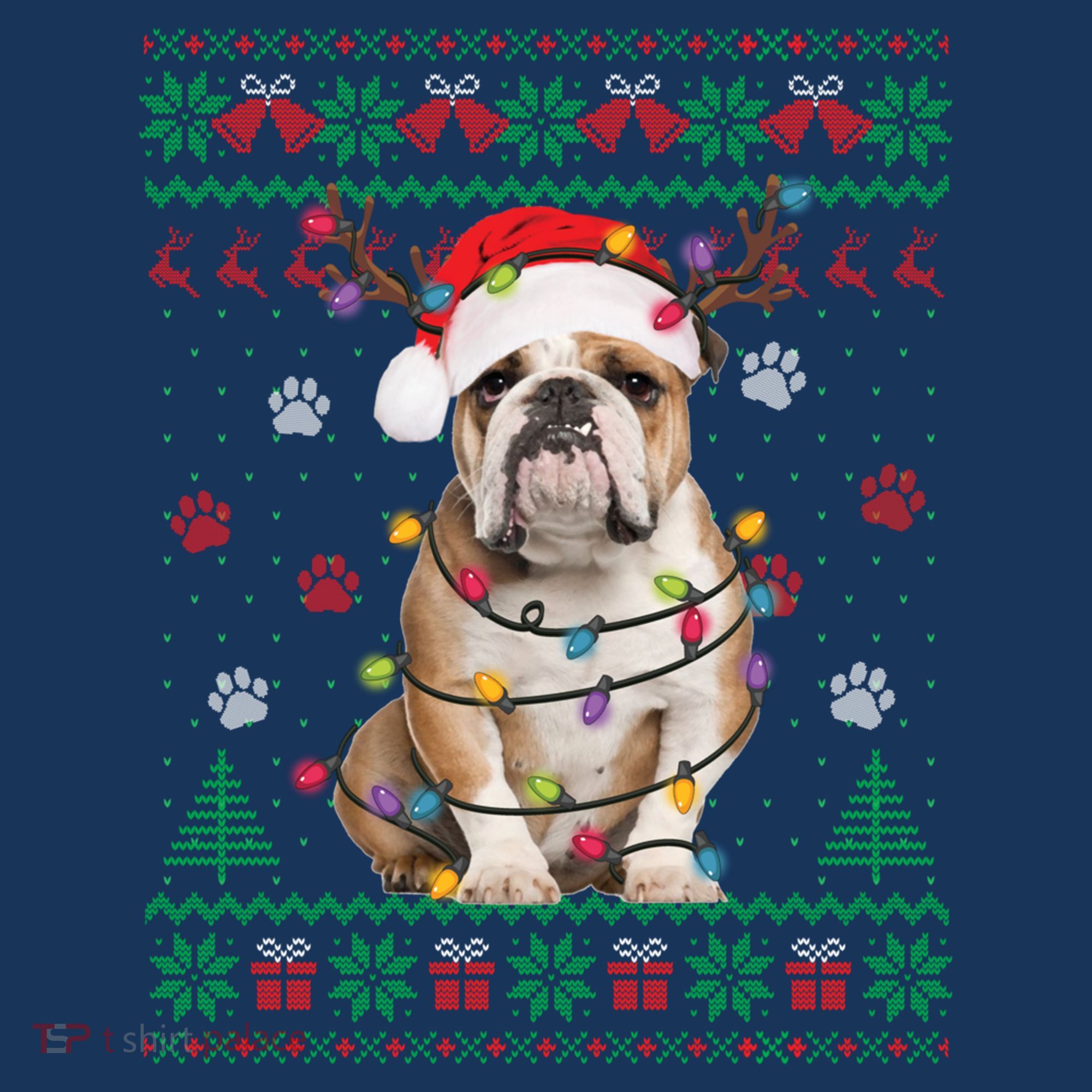English Bulldog Christmas Lights Santa Dog Lover Ugly Sweater Women's Tank Top