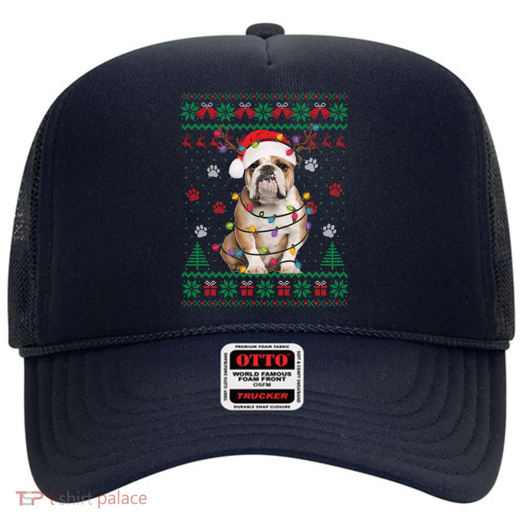 English Bulldog Christmas Lights Santa Dog Lover Ugly Sweater Hat