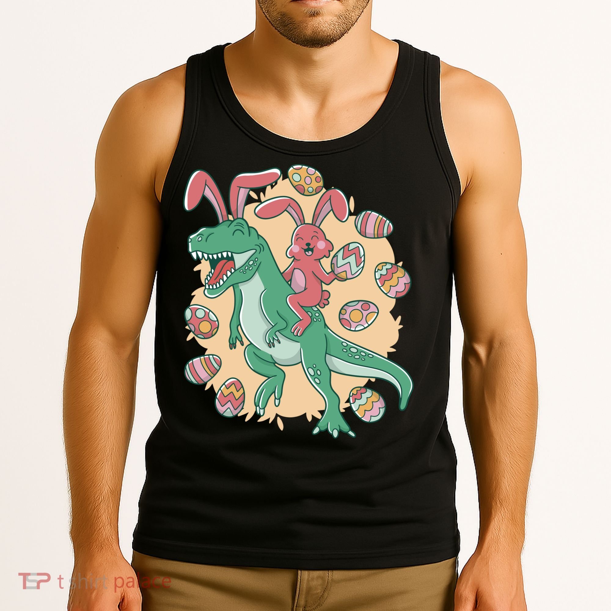 Easter Bunny Dinosaur Festive Holiday Tank Top