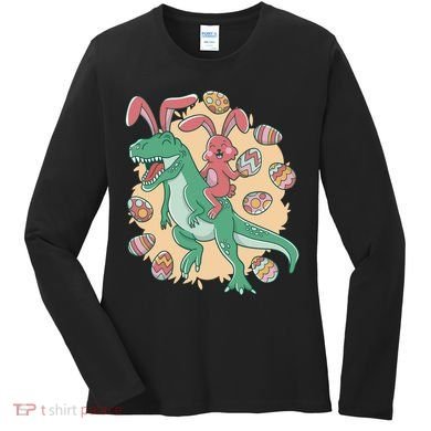 Easter Bunny Dinosaur Festive Holiday Women's Long Sleeve Shirt