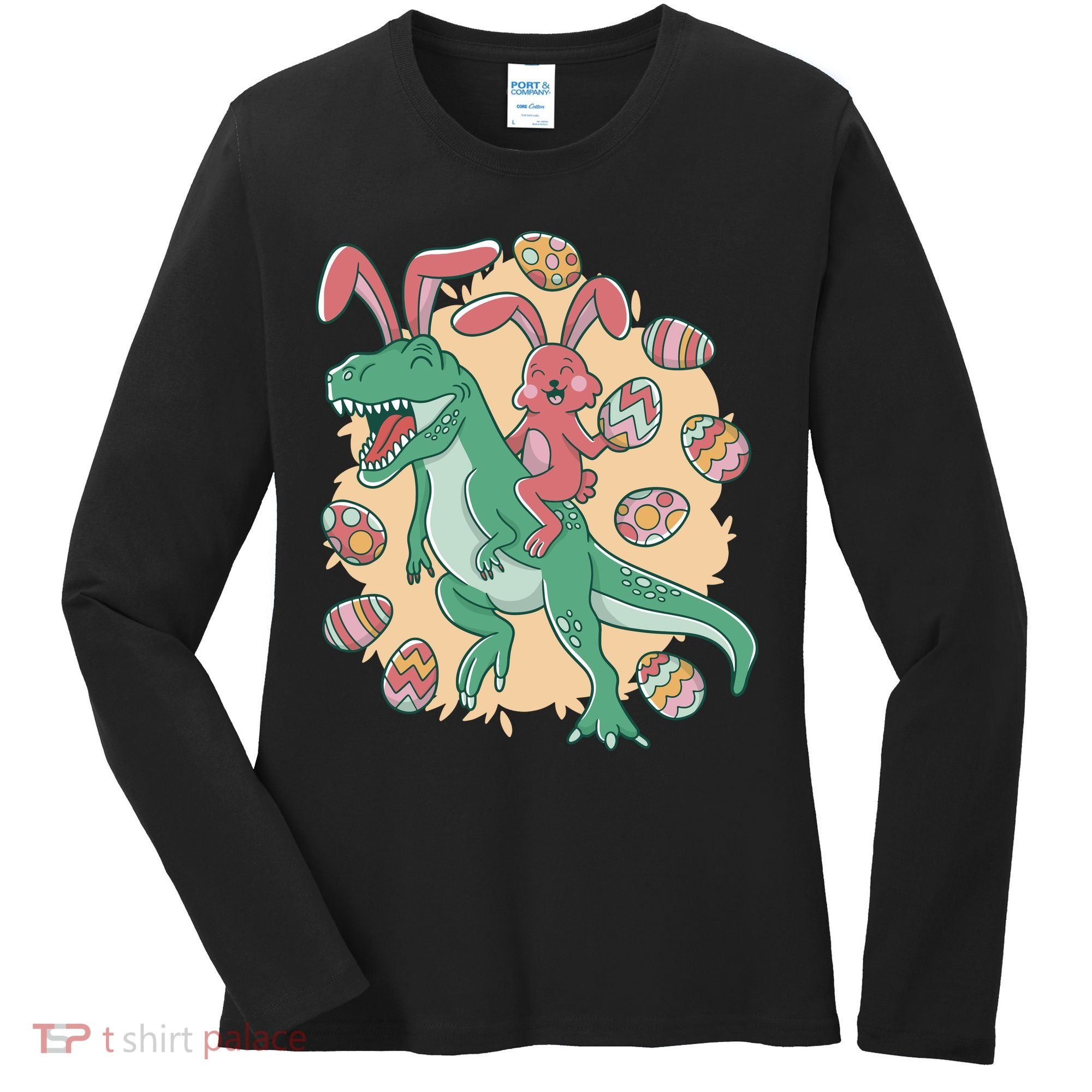 Easter Bunny Dinosaur Festive Holiday Women's Long Sleeve Shirt