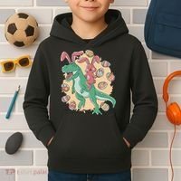 Easter Bunny Dinosaur Festive Holiday Kids Hoodie thumb 2