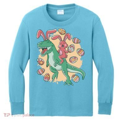 Easter Bunny Dinosaur Festive Holiday Kids Long Sleeve Shirt
