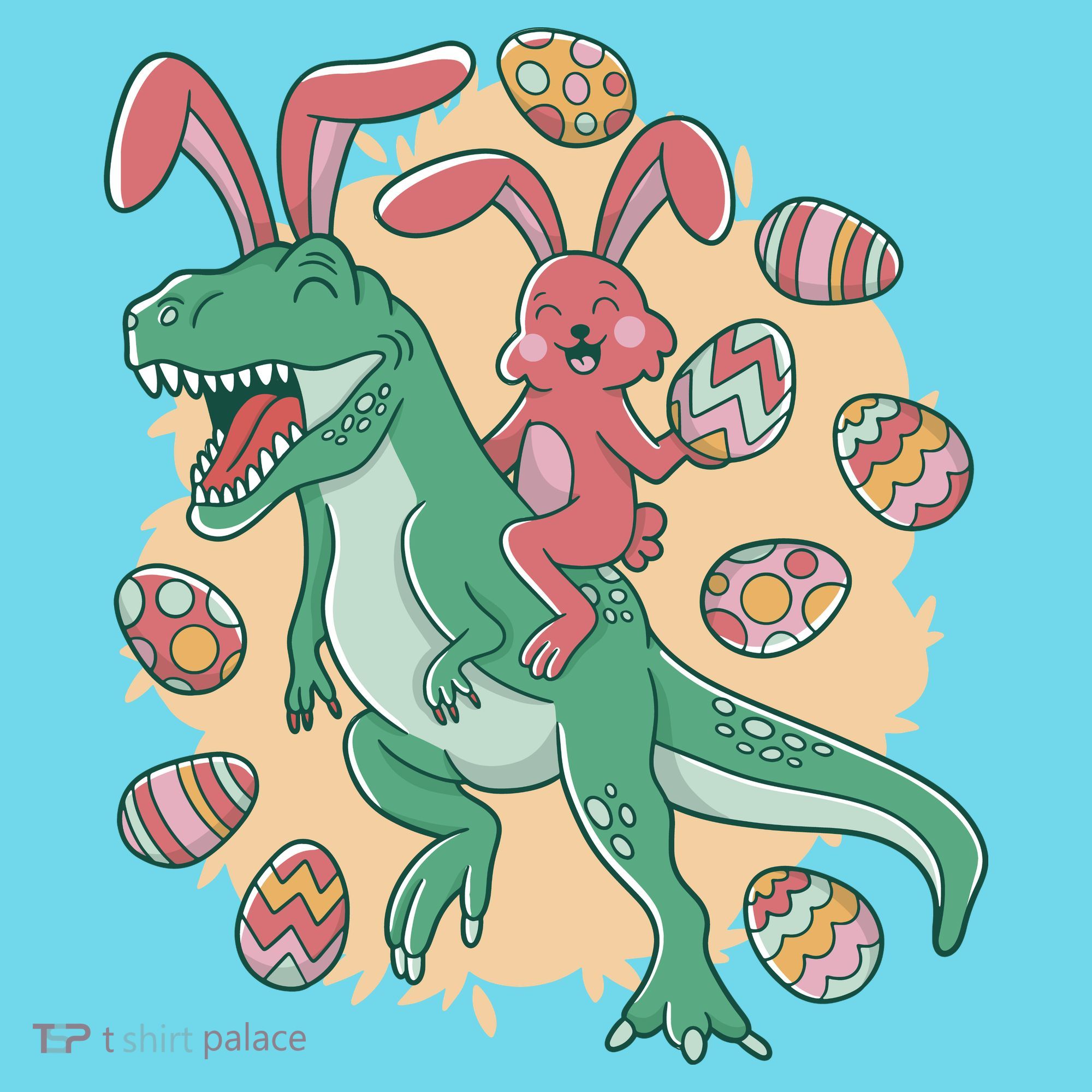 Easter Bunny Dinosaur Festive Holiday Kids T-Shirt