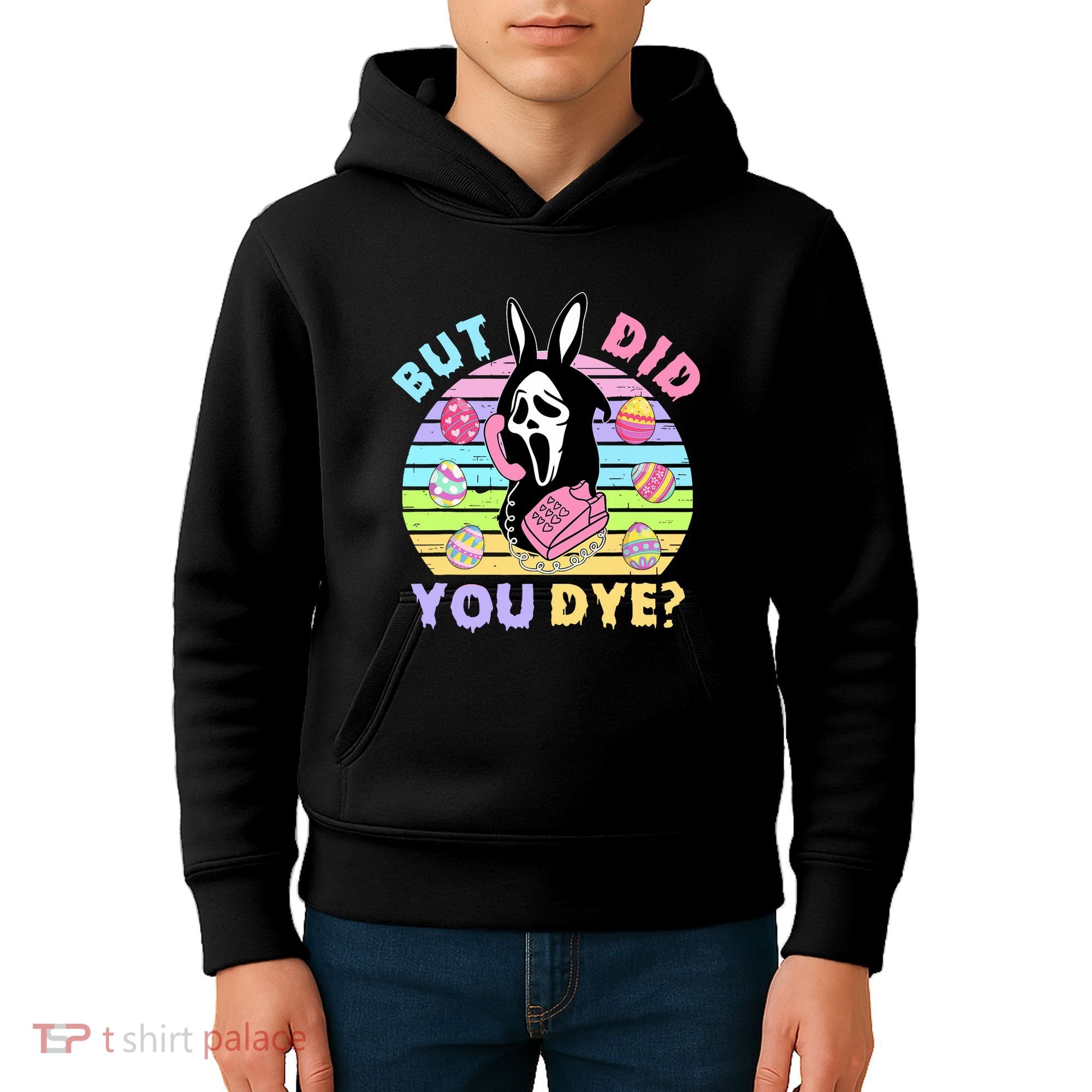 Easter But Did You Dye Easter Day Horror Bunny Ear Graphic Kids Hoodie
