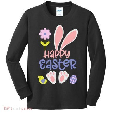 Easter Bunny Ears And Eggs Happy Easter Kids Long Sleeve Shirt
