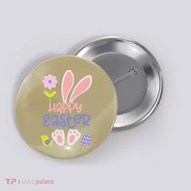 Easter Bunny Ears And Eggs Happy Easter Button