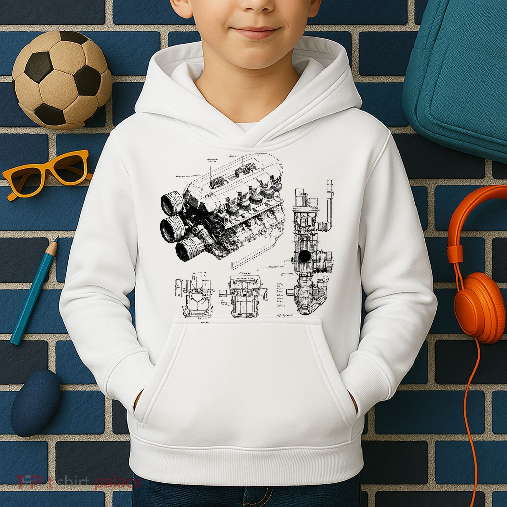 Engine Blueprint Kids Hoodie