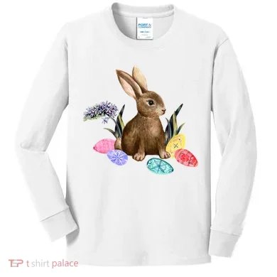 Easter Bunny Egg Spring Holiday Cute Kids Long Sleeve Shirt