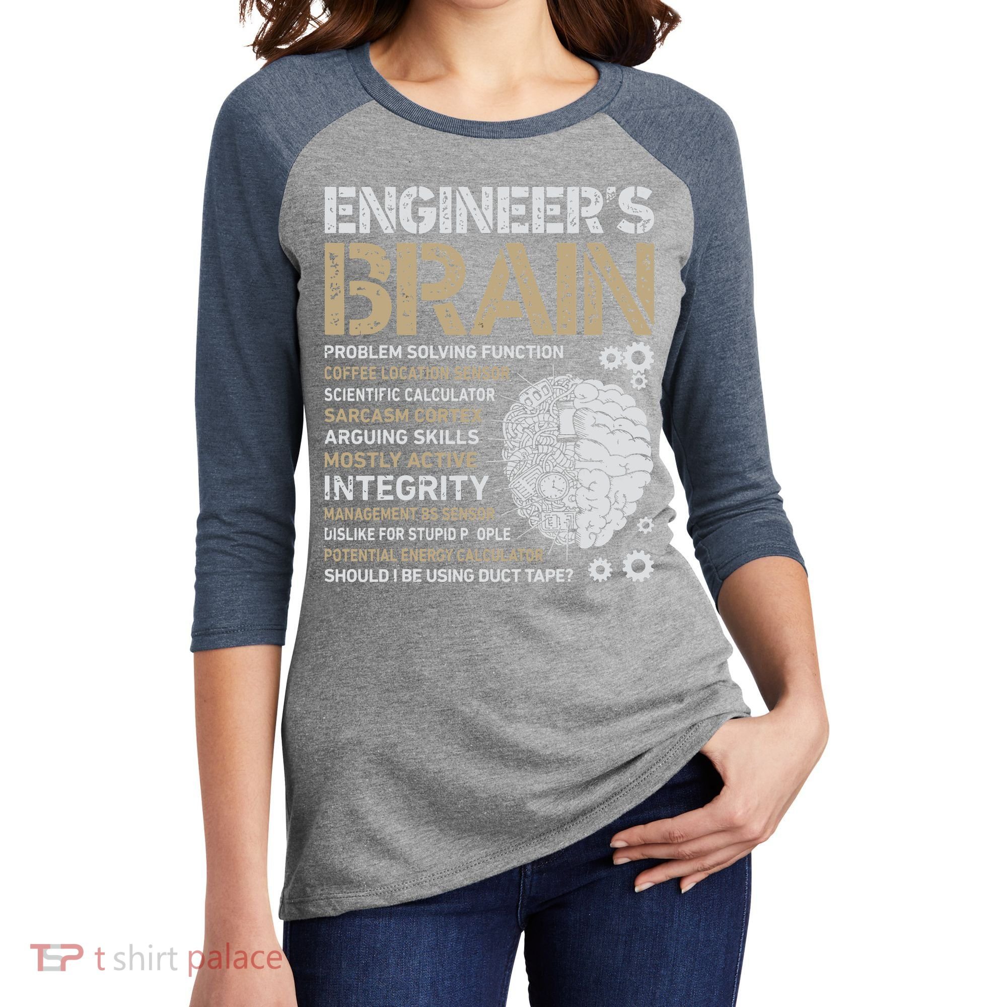 Engineers Brain Funny Process Engineer Men Engineering Gift Women's Tri-Blend 3/4-Sleeve Raglan Shirt