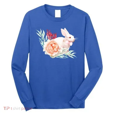 Easter Bunny Flower Spring Art Long Sleeve Shirt