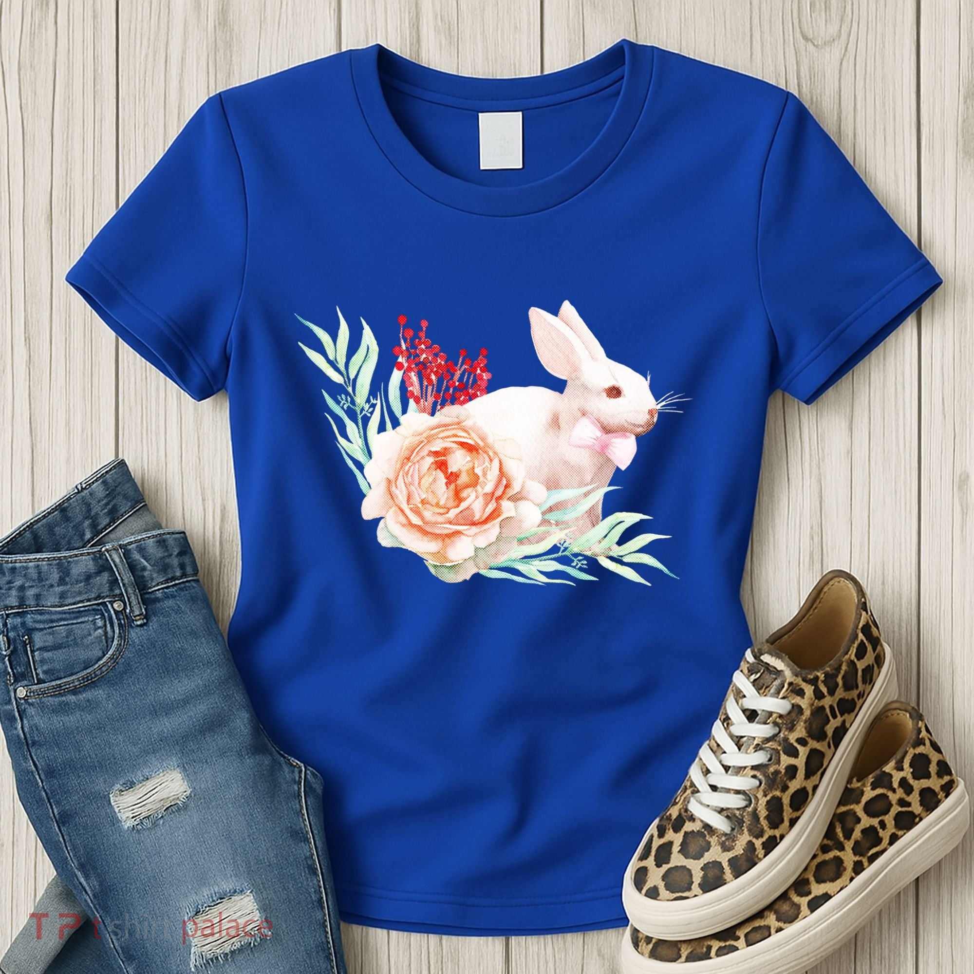 Easter Bunny Flower Spring Art Women's T-Shirt