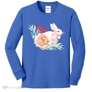 Easter Bunny Flower Spring Art Kids Long Sleeve Shirt