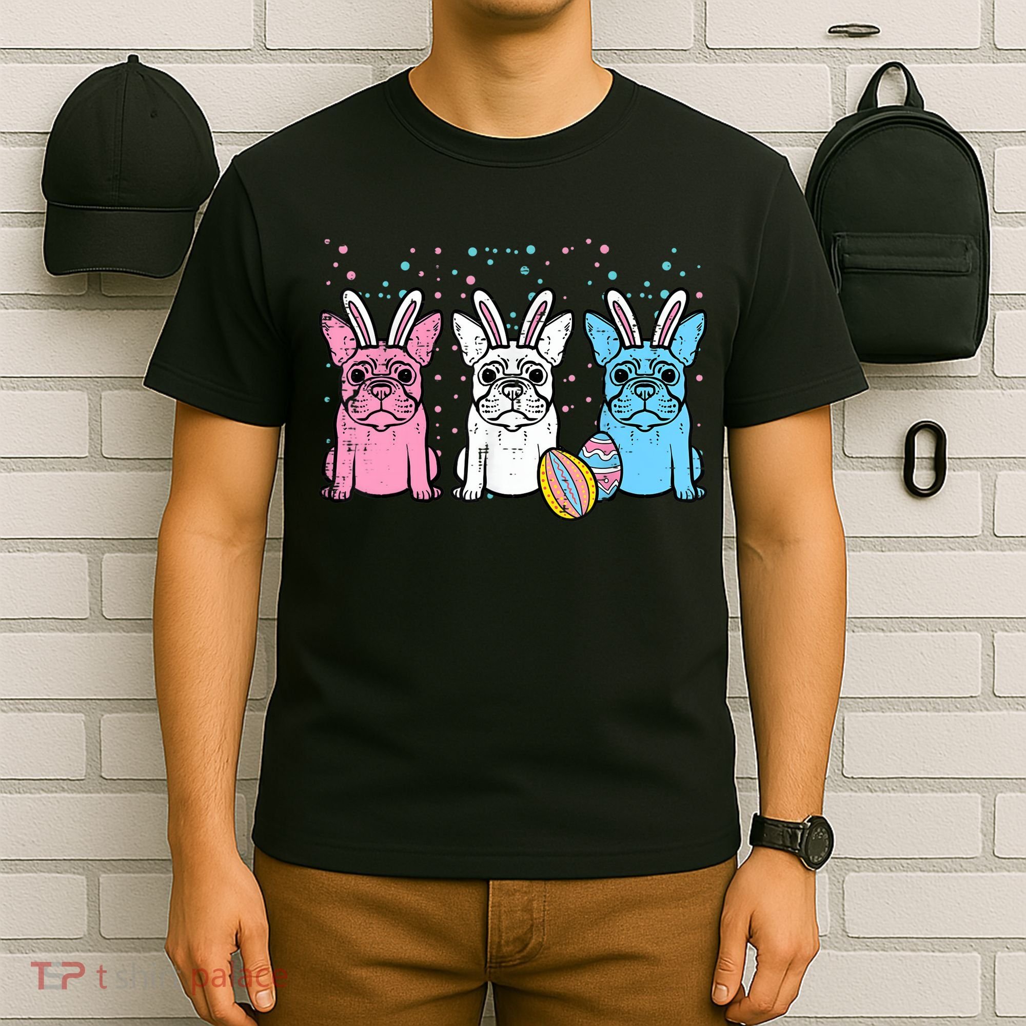 Easter Bunny French Bulldogs Frenchie Dogs Men Women T-Shirt