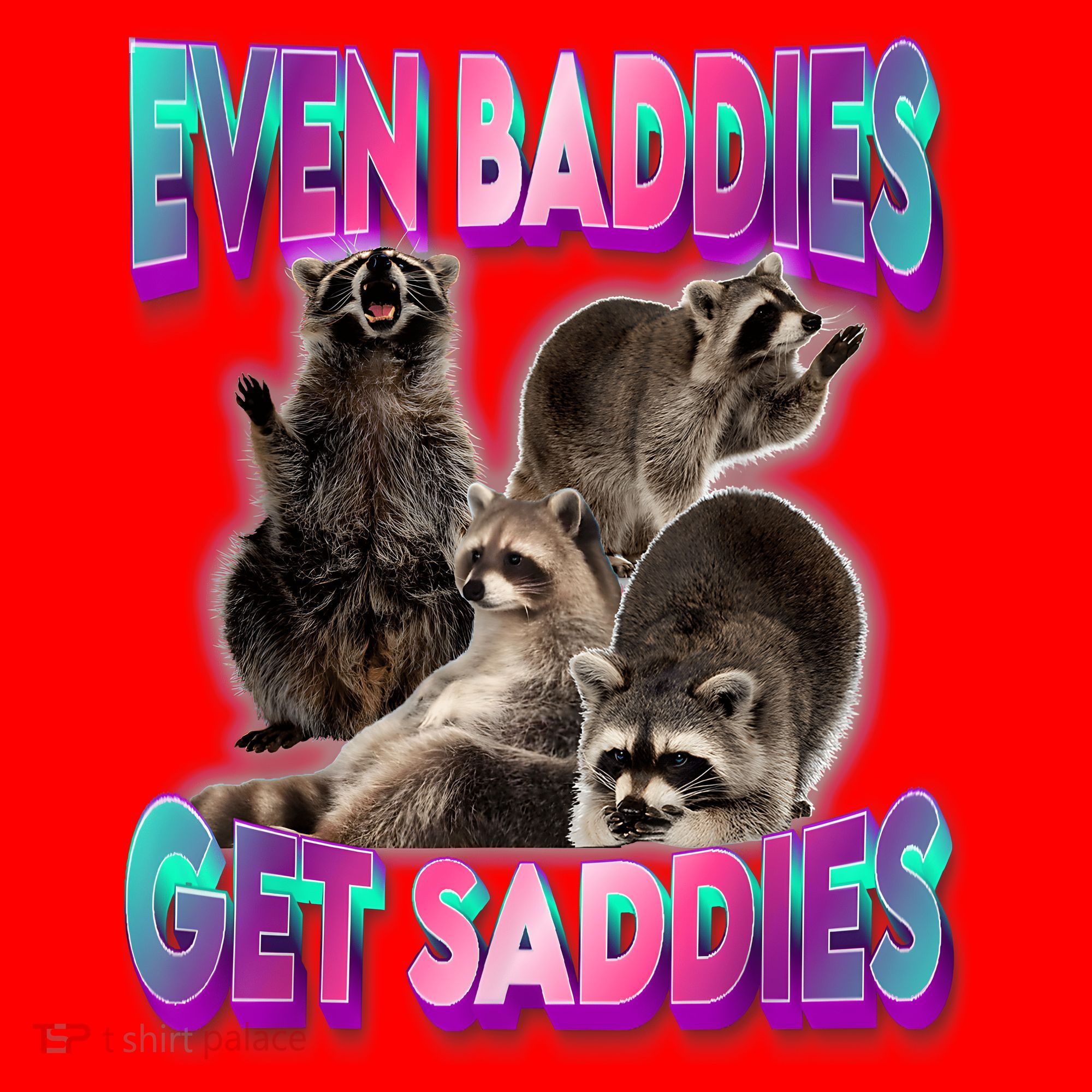 Even Baddies Get Saddies Raccoon Funny Oddly Specific Meme Santa Hat