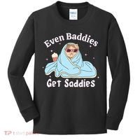 Even Baddies Get Saddies Funny Cat Sarcastic Meme Kids Long Sleeve Shirt thumb 0