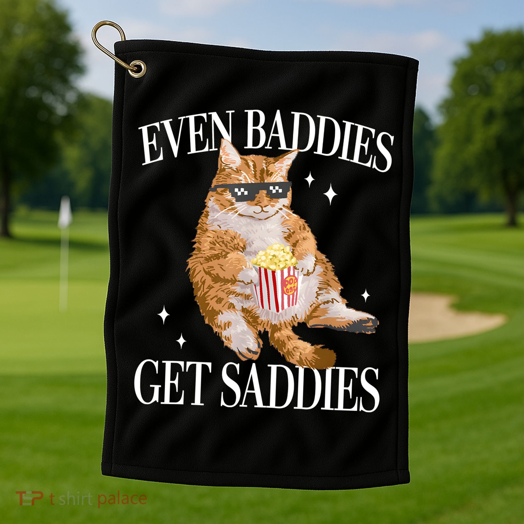 Even Baddies Get Saddies Funny Cat Meme Golf Towel