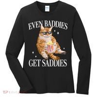 Even Baddies Get Saddies Funny Cat Meme Women's Long Sleeve Shirt thumb 0