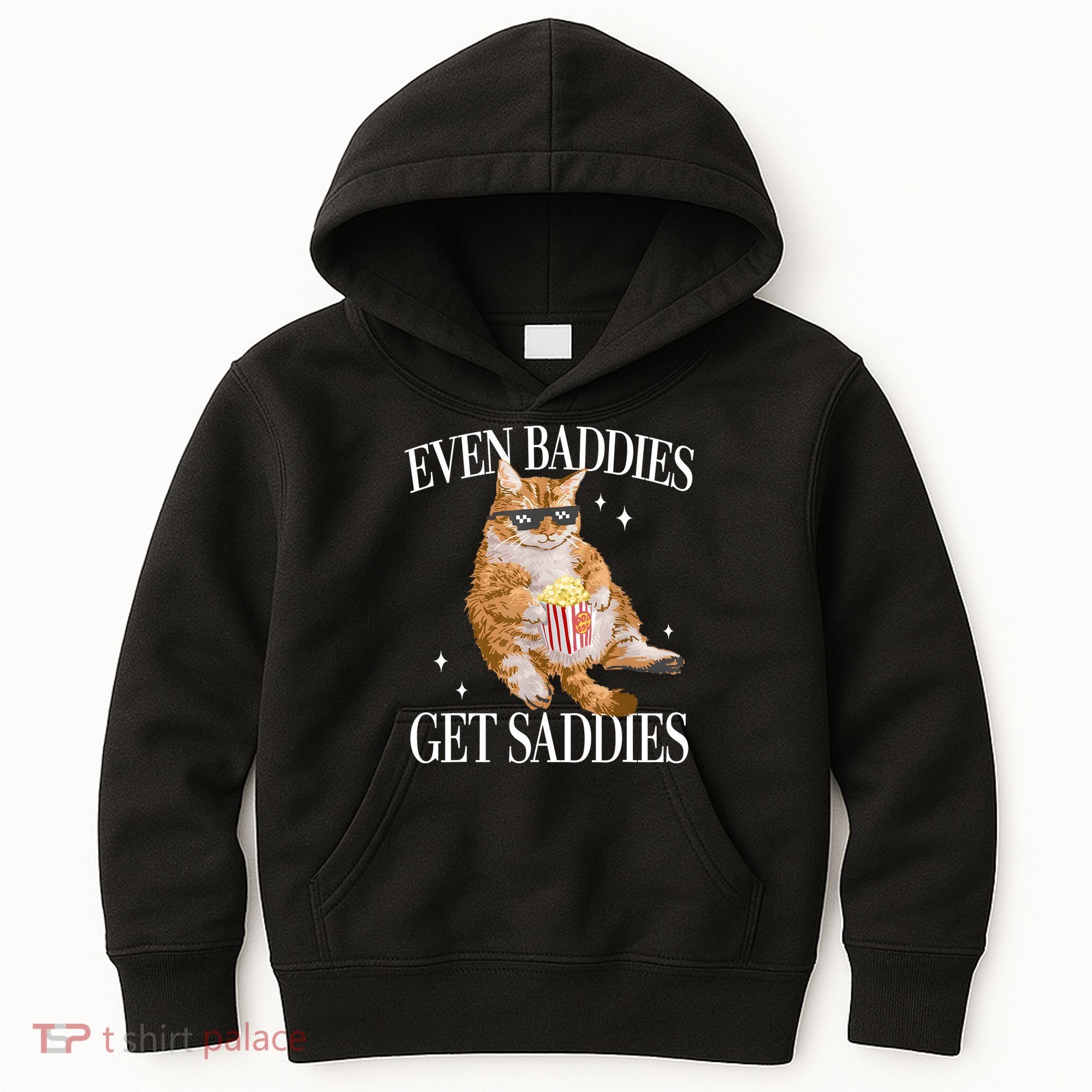 Even Baddies Get Saddies Funny Cat Meme Kids Hoodie