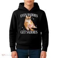 Even Baddies Get Saddies Funny Cat Meme Kids Hoodie thumb 4