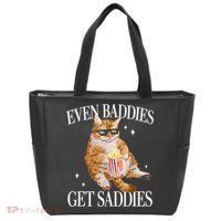 Even Baddies Get Saddies Funny Cat Meme Tote Bag thumb 0