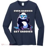 Even Baddies Get Saddies Funny Meme Cute Panda Women's Long Sleeve Shirt thumb 0