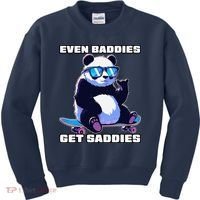 Even Baddies Get Saddies Funny Meme Cute Panda Kids Sweatshirt thumb 0