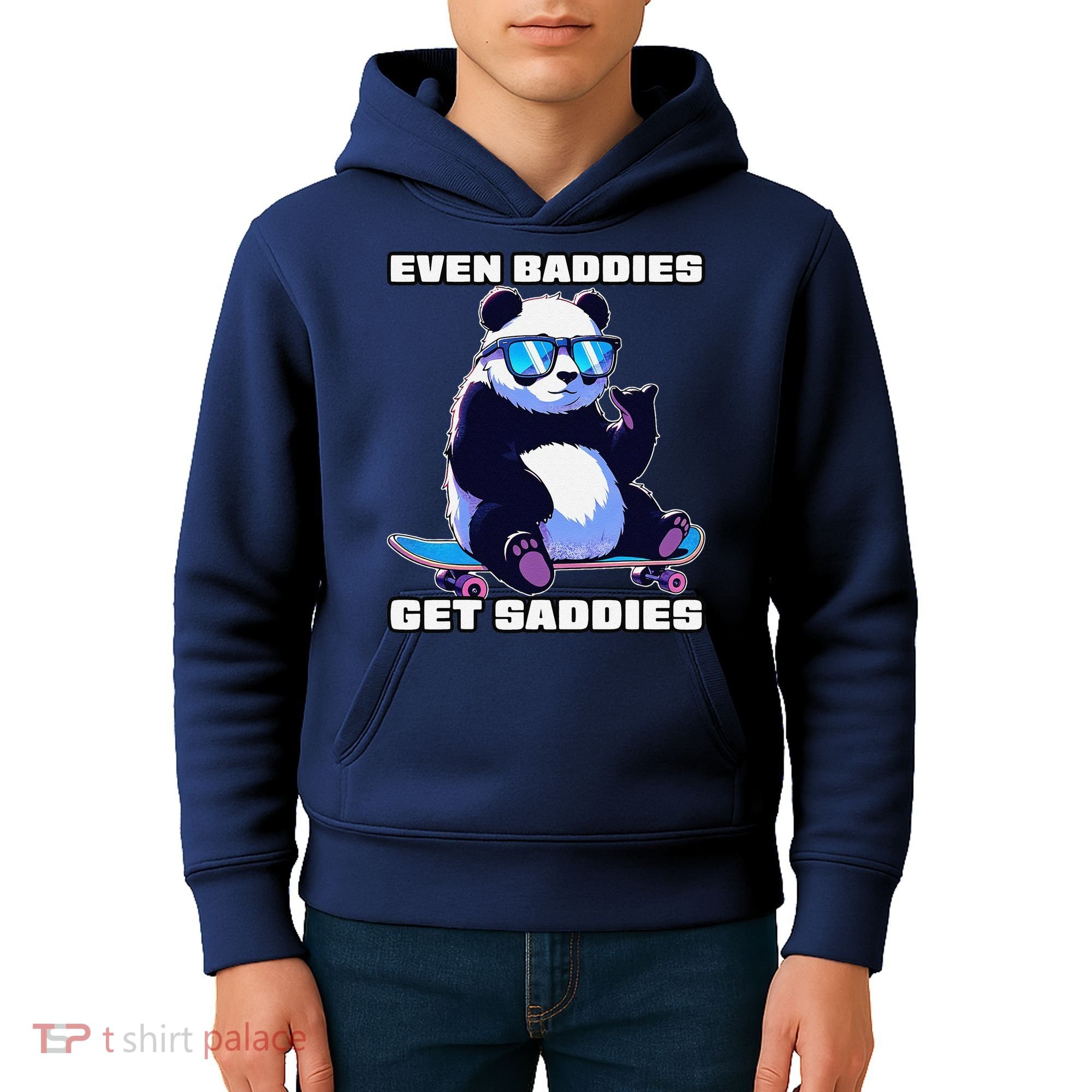 Even Baddies Get Saddies Funny Meme Cute Panda Kids Hoodie