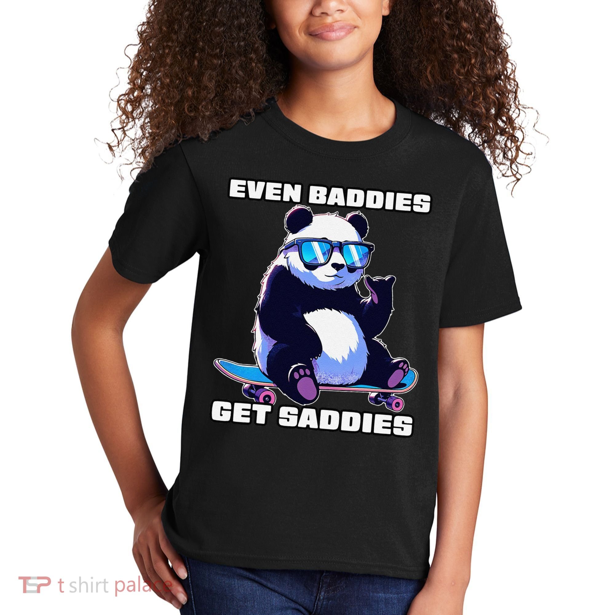 Even Baddies Get Saddies Funny Meme Cute Panda Kids T-Shirt