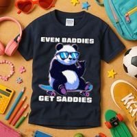 Even Baddies Get Saddies Funny Meme Cute Panda Kids T-Shirt thumb 3