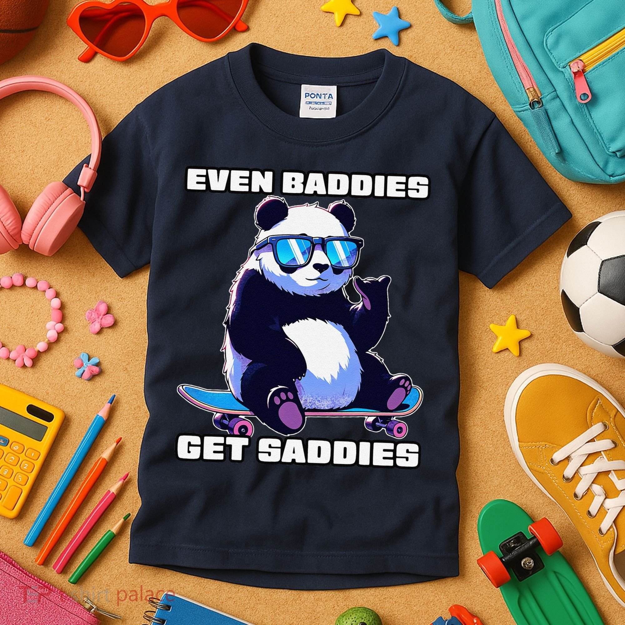 Even Baddies Get Saddies Funny Meme Cute Panda Kids T-Shirt