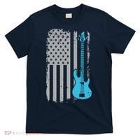 Electric Bass Guitar Player American Flag Musician T-Shirt thumb 0