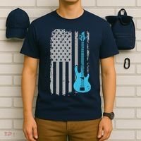 Electric Bass Guitar Player American Flag Musician T-Shirt thumb 6