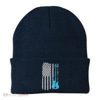 Electric Bass Guitar Player American Flag Musician Beanie thumb 0