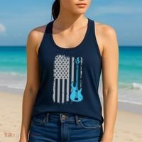 Electric Bass Guitar Player American Flag Musician Women's Tank Top thumb 2