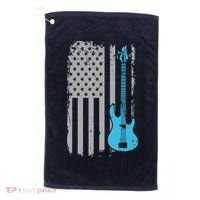 Electric Bass Guitar Player American Flag Musician Golf Towel thumb 0