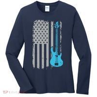 Electric Bass Guitar Player American Flag Musician Women's Long Sleeve Shirt thumb 0