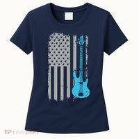 Electric Bass Guitar Player American Flag Musician Women's T-Shirt thumb 0